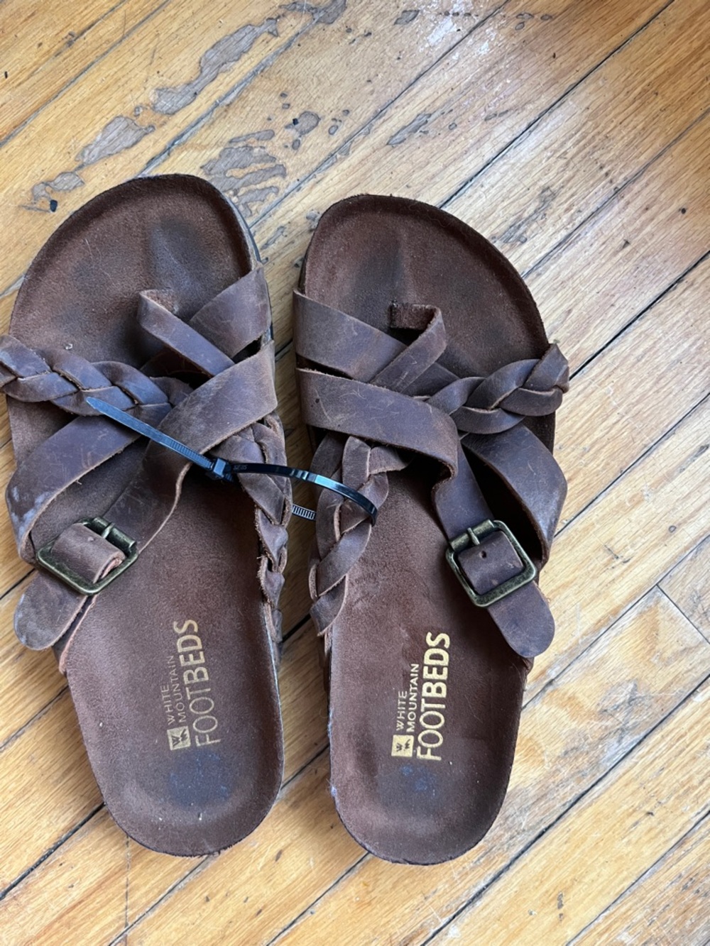 White Mountain Dark Brown Braided Slide Sandals with Buckle